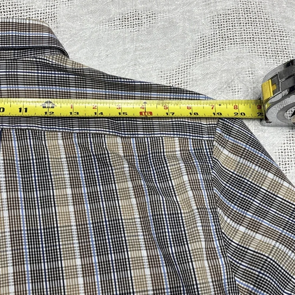 F/X Fusion Shirt Men's‎ Size Medium Plaid Design Blue Brown Tan White Preppy